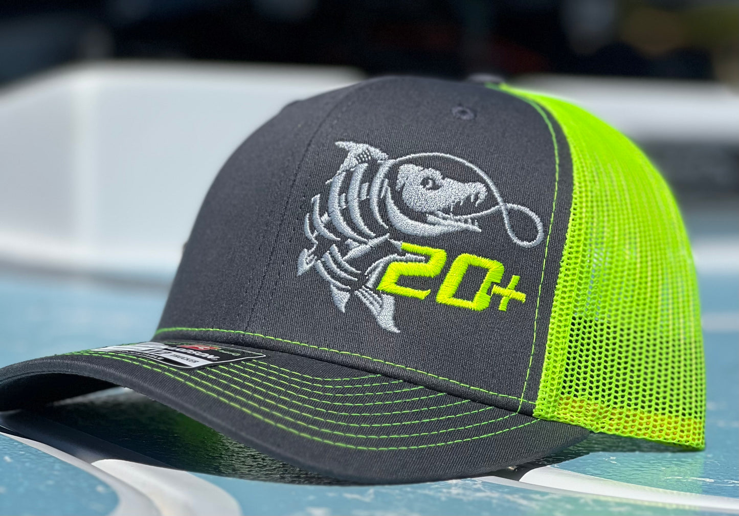 20+ Fishing cap- Charcoal / Neon Yellow