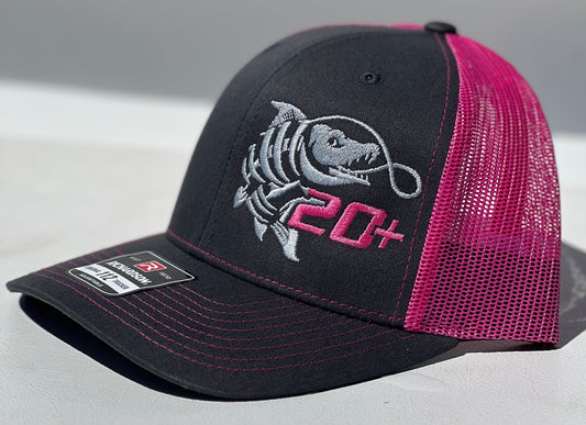 20+ Fishing cap- Charcoal / Neon Pink