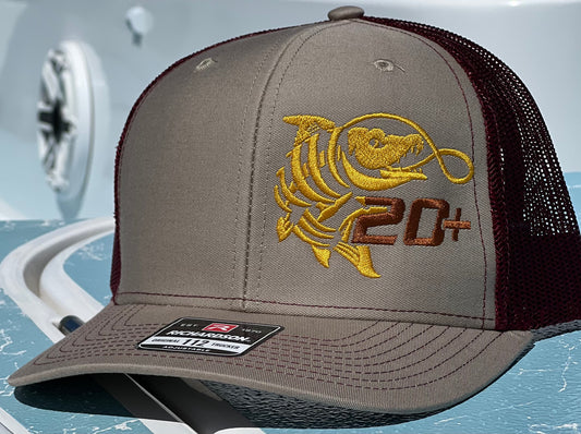 20+ Fishing cap- Khaki / Burgundy